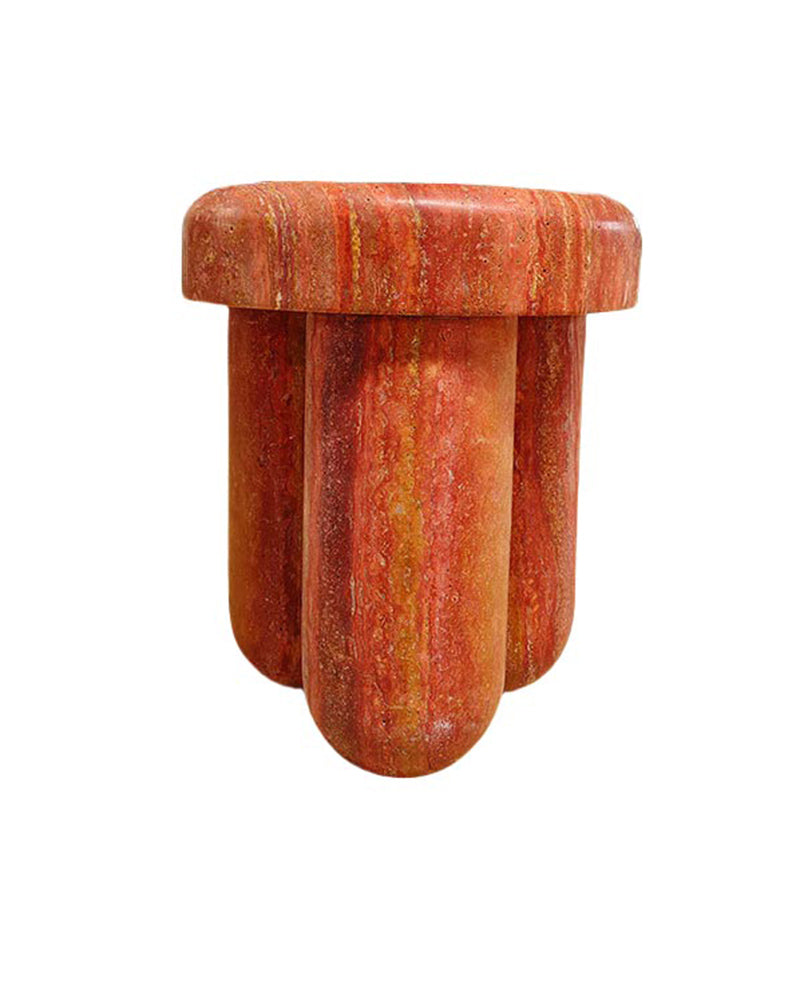 Red Travertine Block Side Table