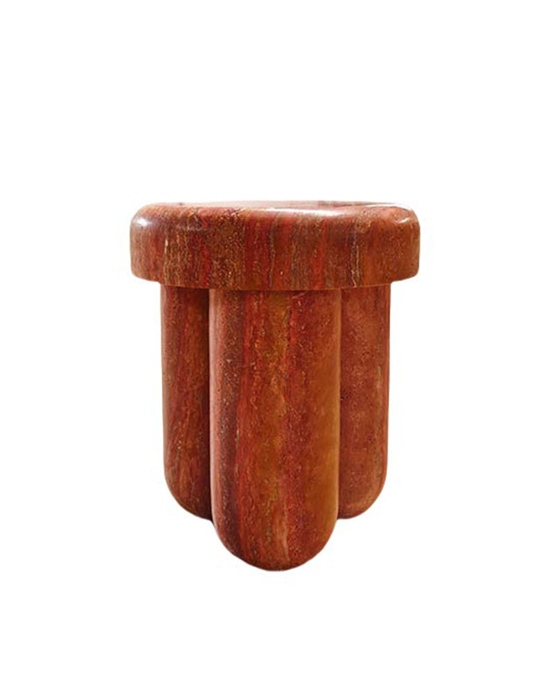 Red Travertine Block Side Table
