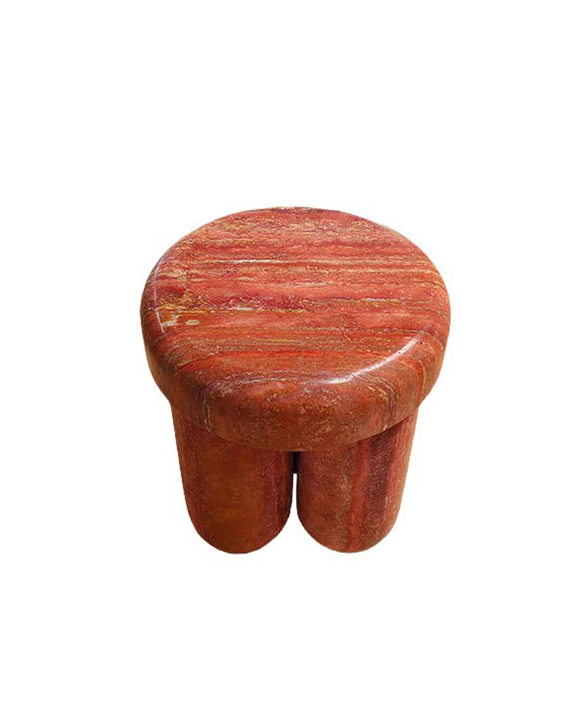 Red Travertine Block Side Table