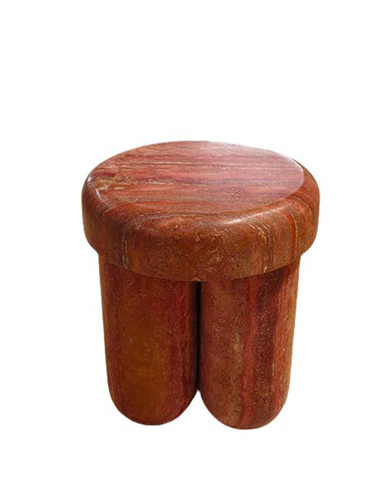 Red Travertine Block Side Table