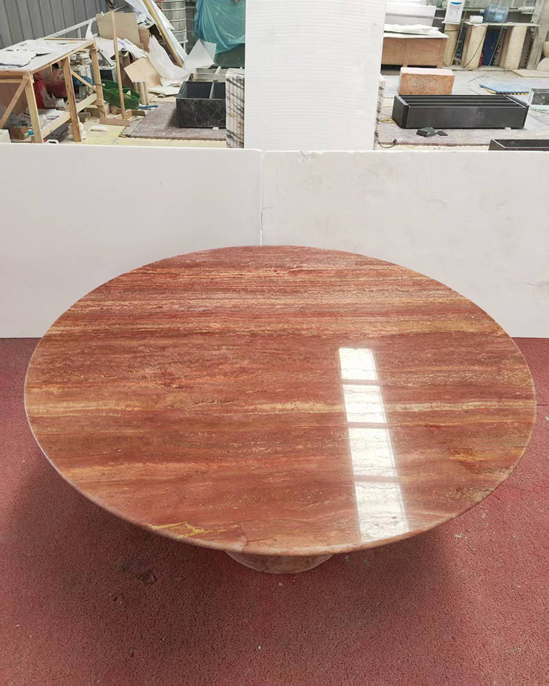 Red Travertine Round Conical Base Dining Table