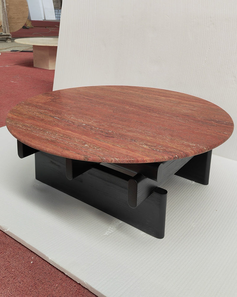 Red Travertine Round Creative Coffee Table