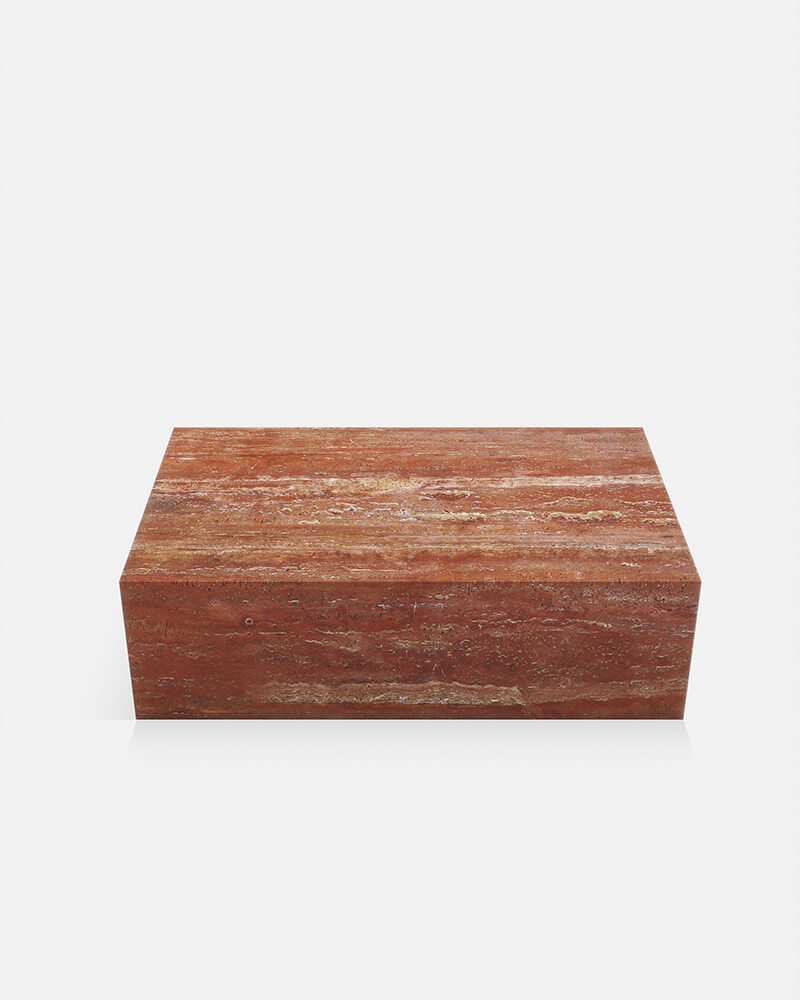 Red Travertine Marble Rectangle Plinth Coffee Table