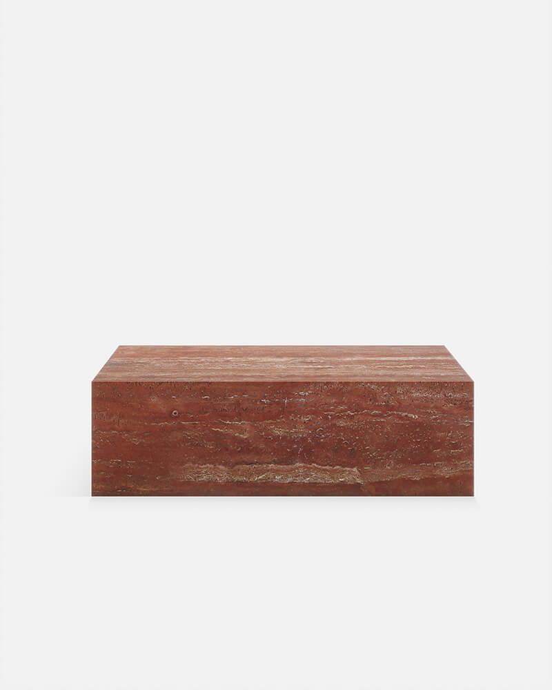 Red Travertine Marble Rectangle Plinth Coffee Table