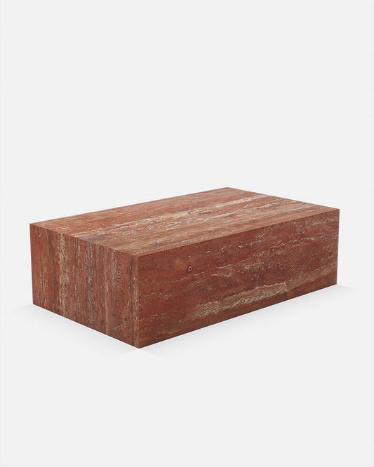 Red Travertine Marble Rectangle Plinth Coffee Table