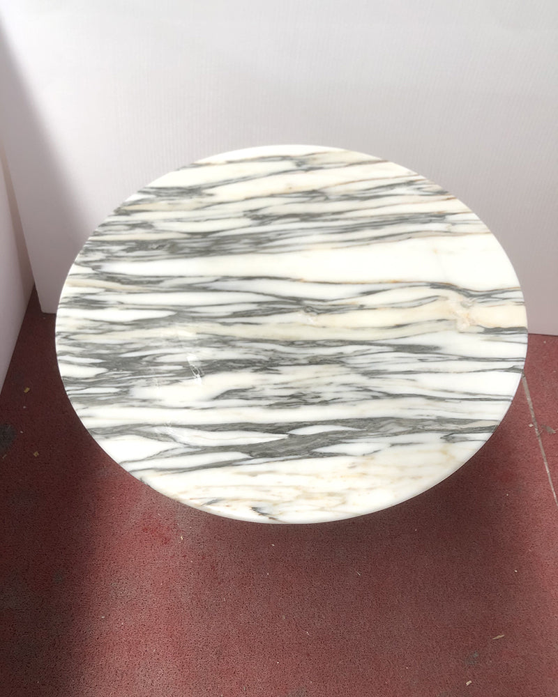 Round Arabescato Marble Dining Table with Hexagon Base