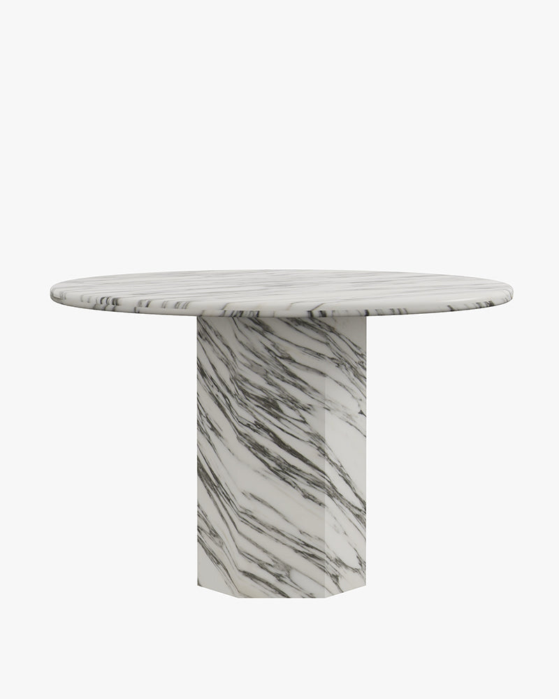 Round Arabescato Marble Dining Table with Hexagon Base