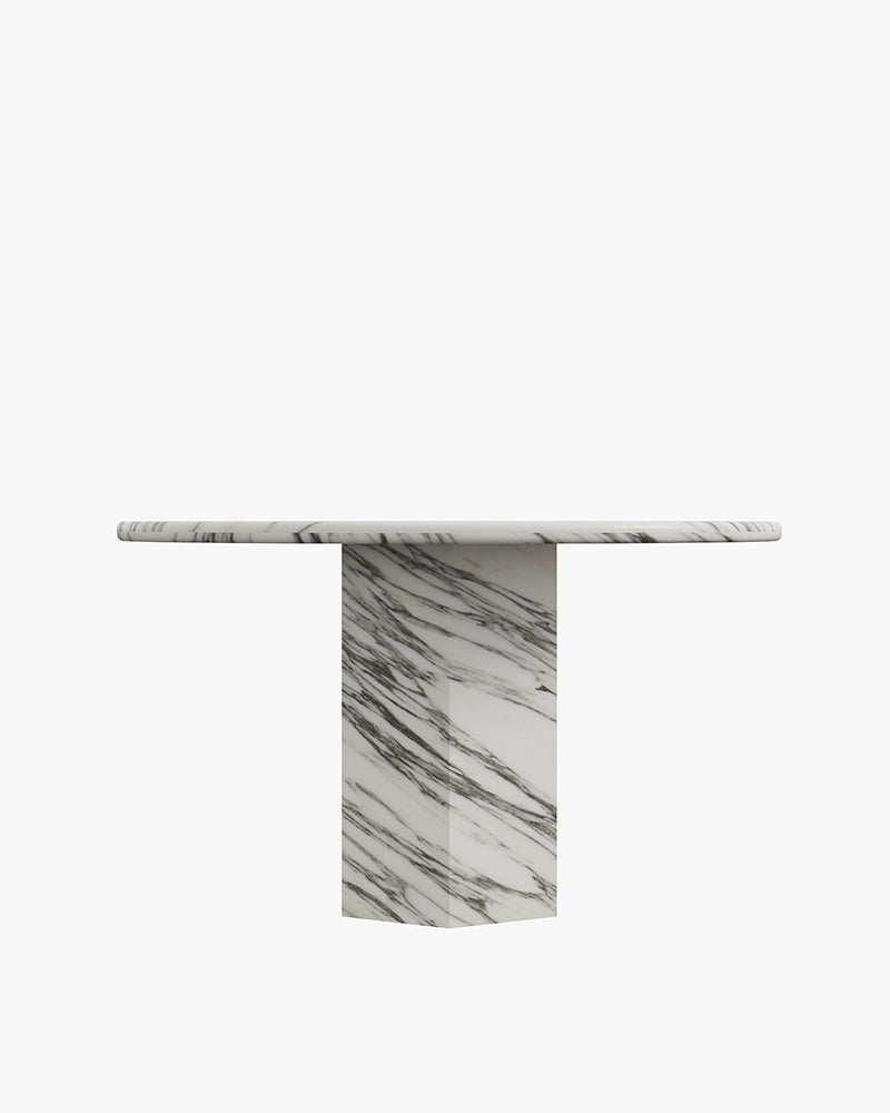 Round Arabescato Marble Dining Table with Hexagon Base