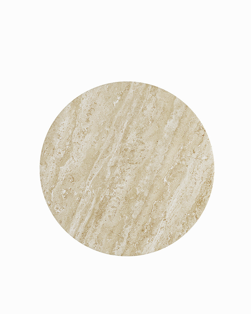 Round Beige Travertine Marble Dining Table with Petal Base