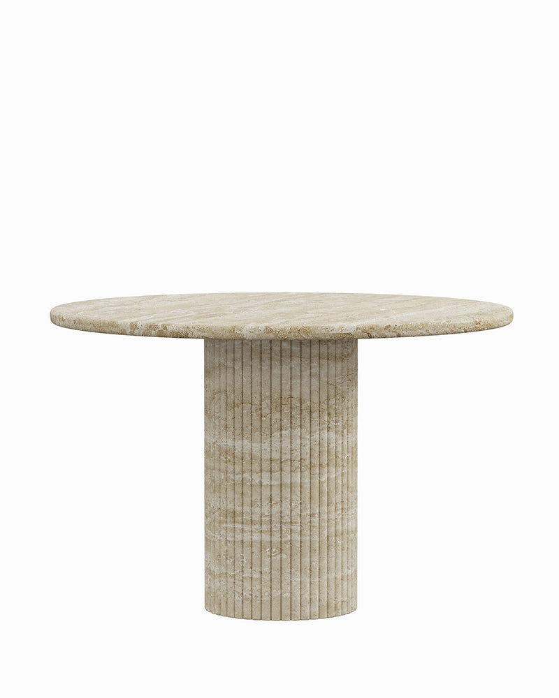 Round Beige Travertine Marble Dining Table with Petal Base