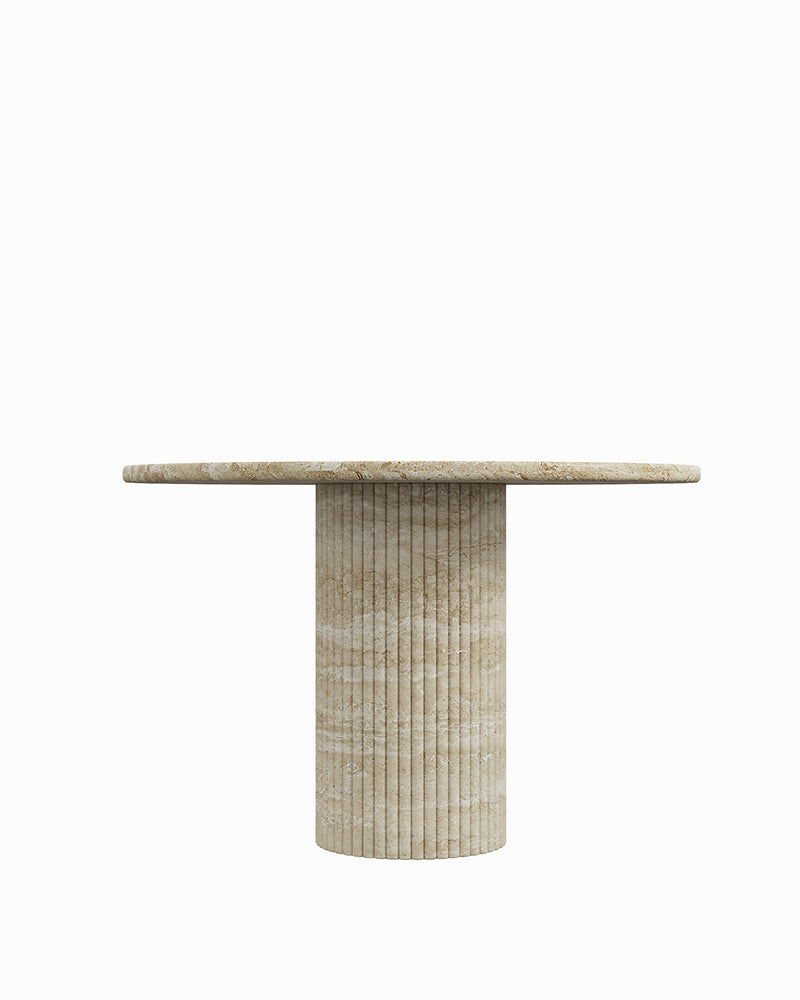 Round Beige Travertine Marble Dining Table with Petal Base
