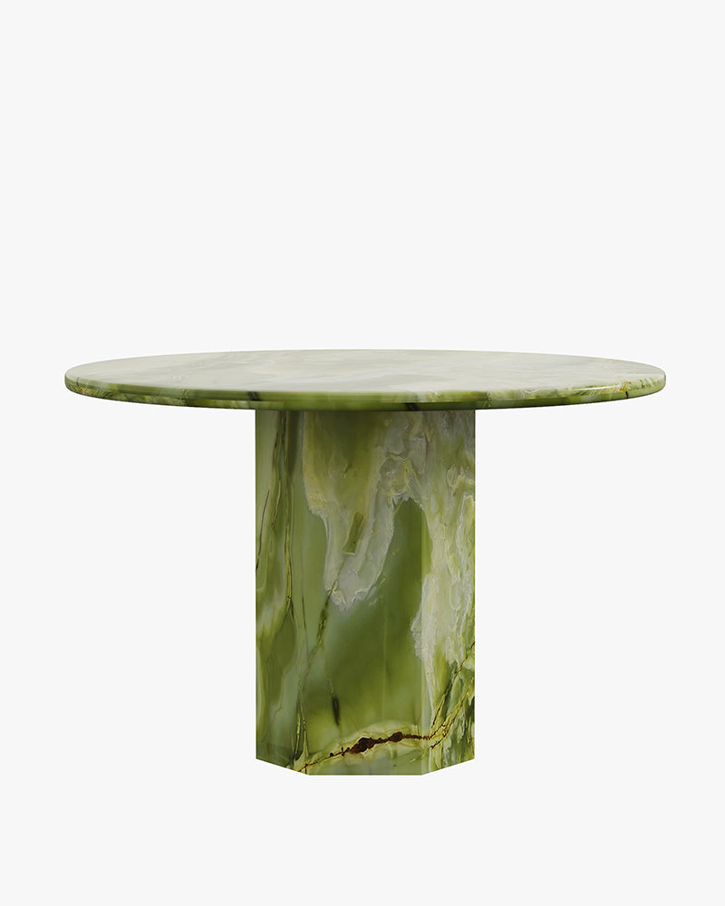Round Green Onyx Dining Table with Hexagon Base