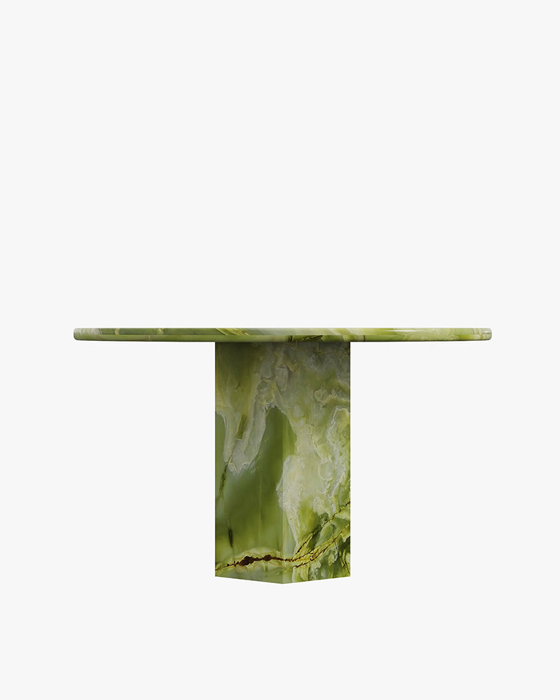 Round Green Onyx Dining Table with Hexagon Base