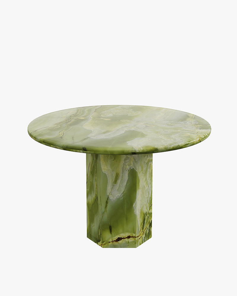 Round Green Onyx Dining Table with Hexagon Base