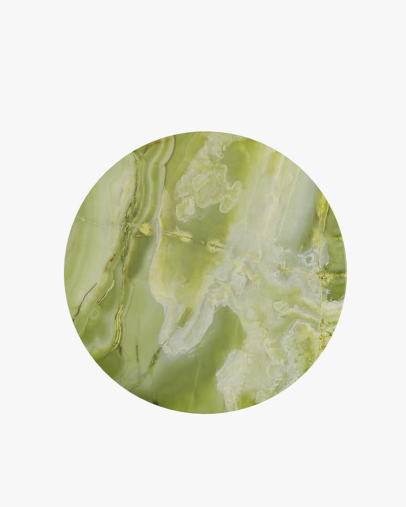 Round Green Onyx Dining Table with Hexagon Base