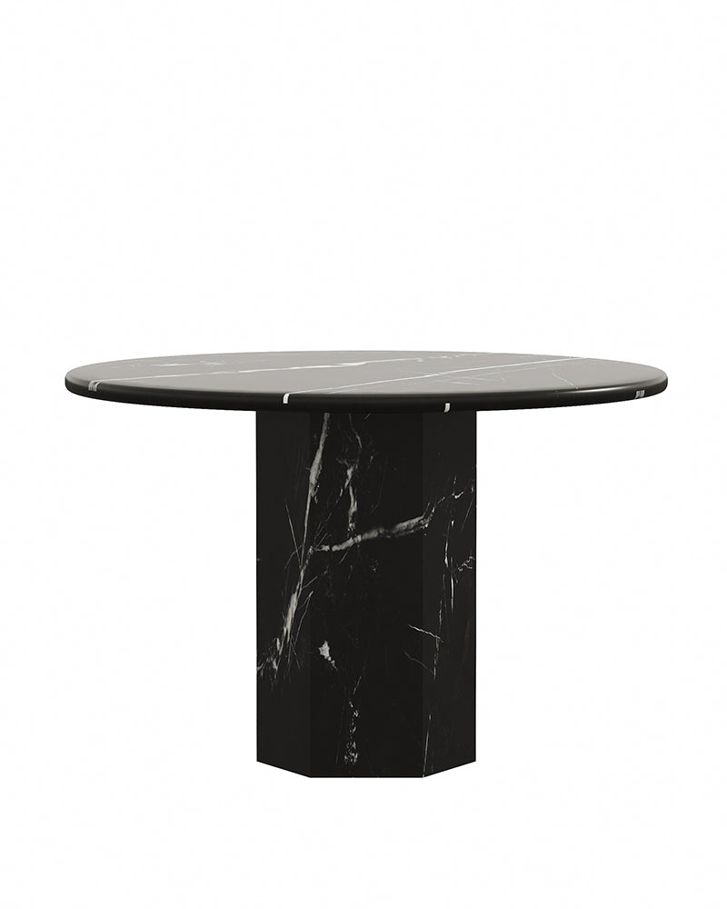 Round Nero Margiua Marble Dining Table with Hexagon Base