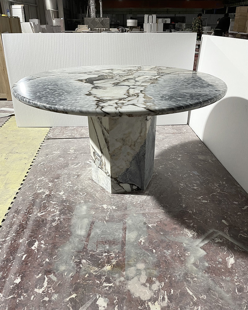 Round Ocean Storm Marble Dining Table with Hexagon Base