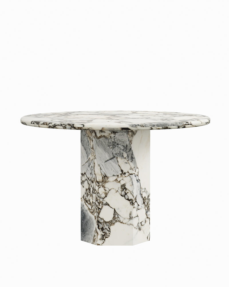 Round Ocean Storm Marble Dining Table with Hexagon Base