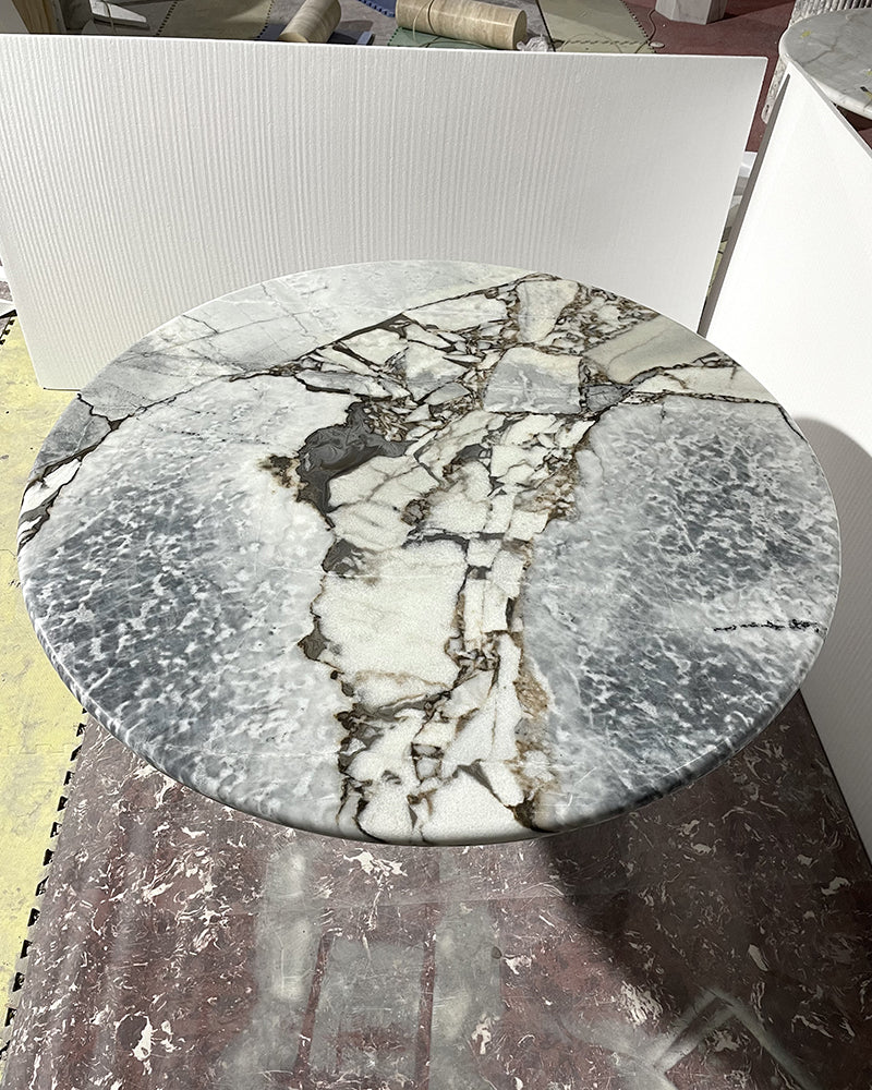 Round Ocean Storm Marble Dining Table with Hexagon Base