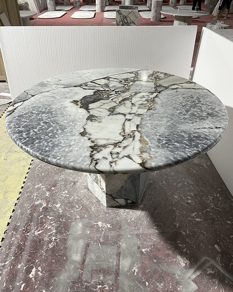 Round Ocean Storm Marble Dining Table with Hexagon Base