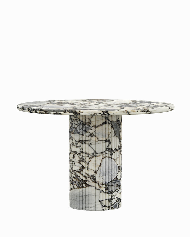 Round Ocean Storm Marble Dining Table with Petal Base