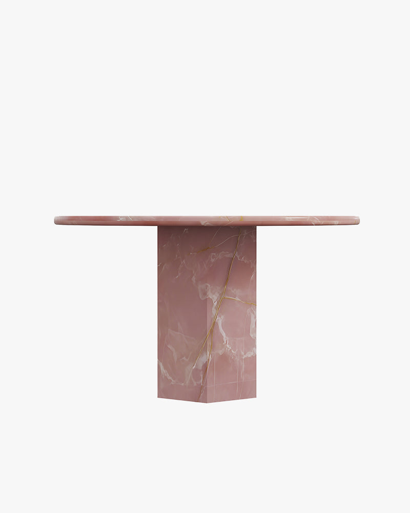 Round Pink Onyx Dining Table with Hexagon Base