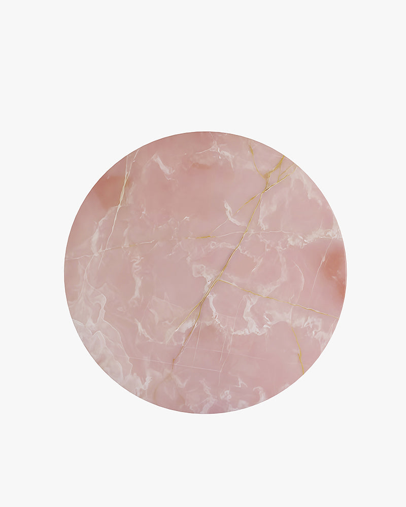 Round Pink Onyx Dining Table with Hexagon Base