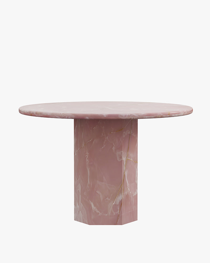 Round Pink Onyx Dining Table with Hexagon Base