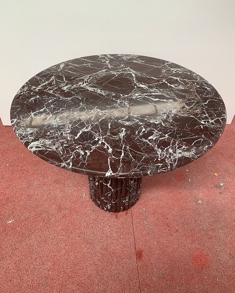 Round Rosso Levantine Marble Dining Table with Petal Base