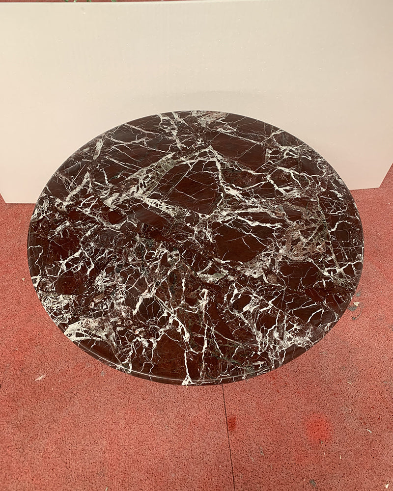 Round Rosso Levantine Marble Dining Table with Petal Base