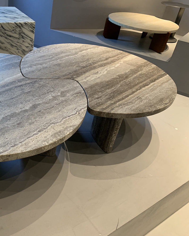 Silver Travertine Round coffee table Set