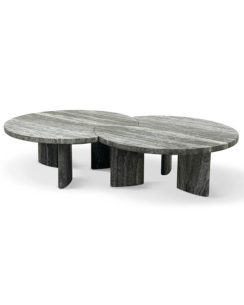 Silver Travertine Round coffee table Set