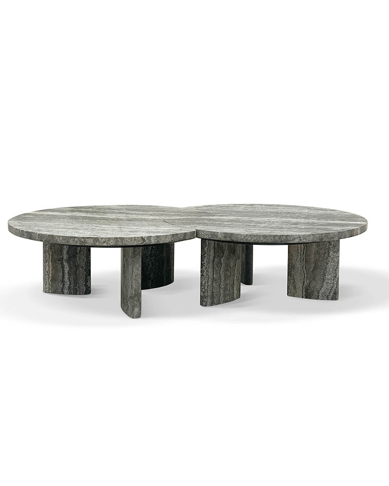 Silver Travertine Round coffee table Set