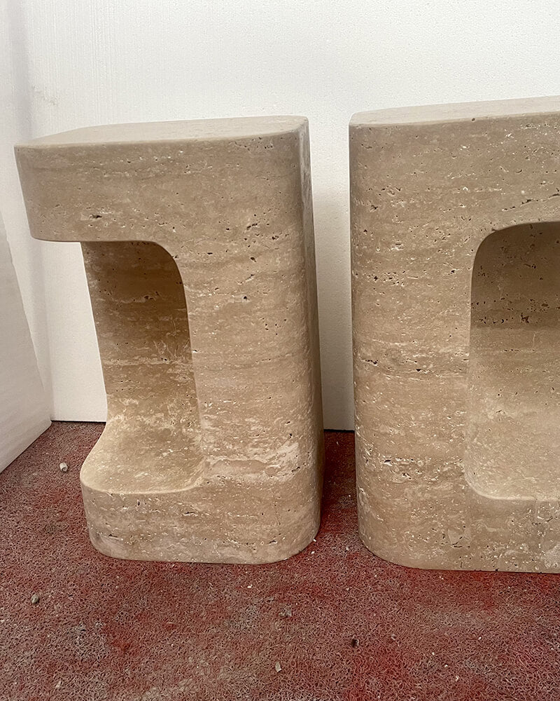 Beige travertine side table