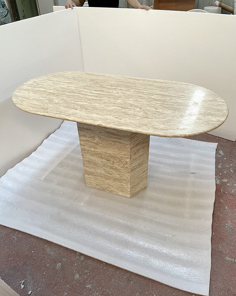 Beige travertine dining table
