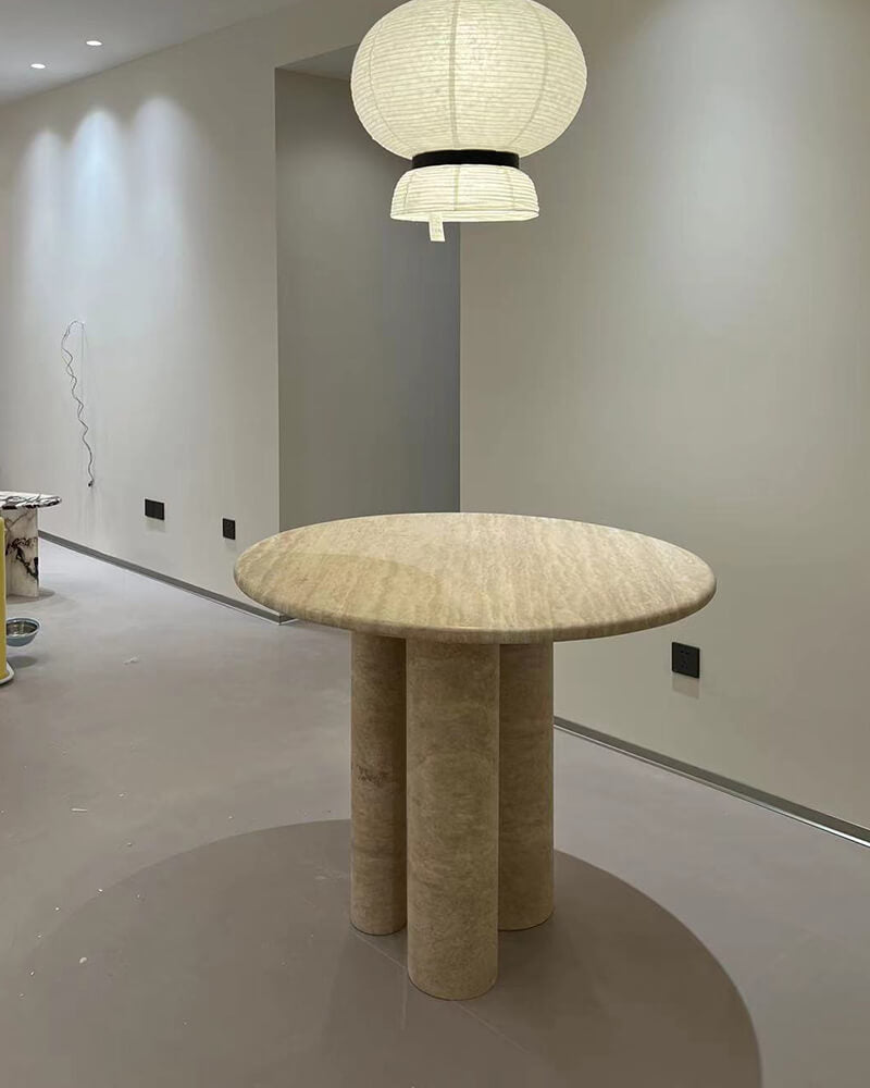 beige travertine dining table