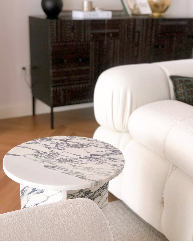 Natural Marble Cross Base Round Side Table