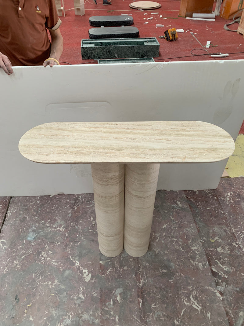 White Travertine Console Table