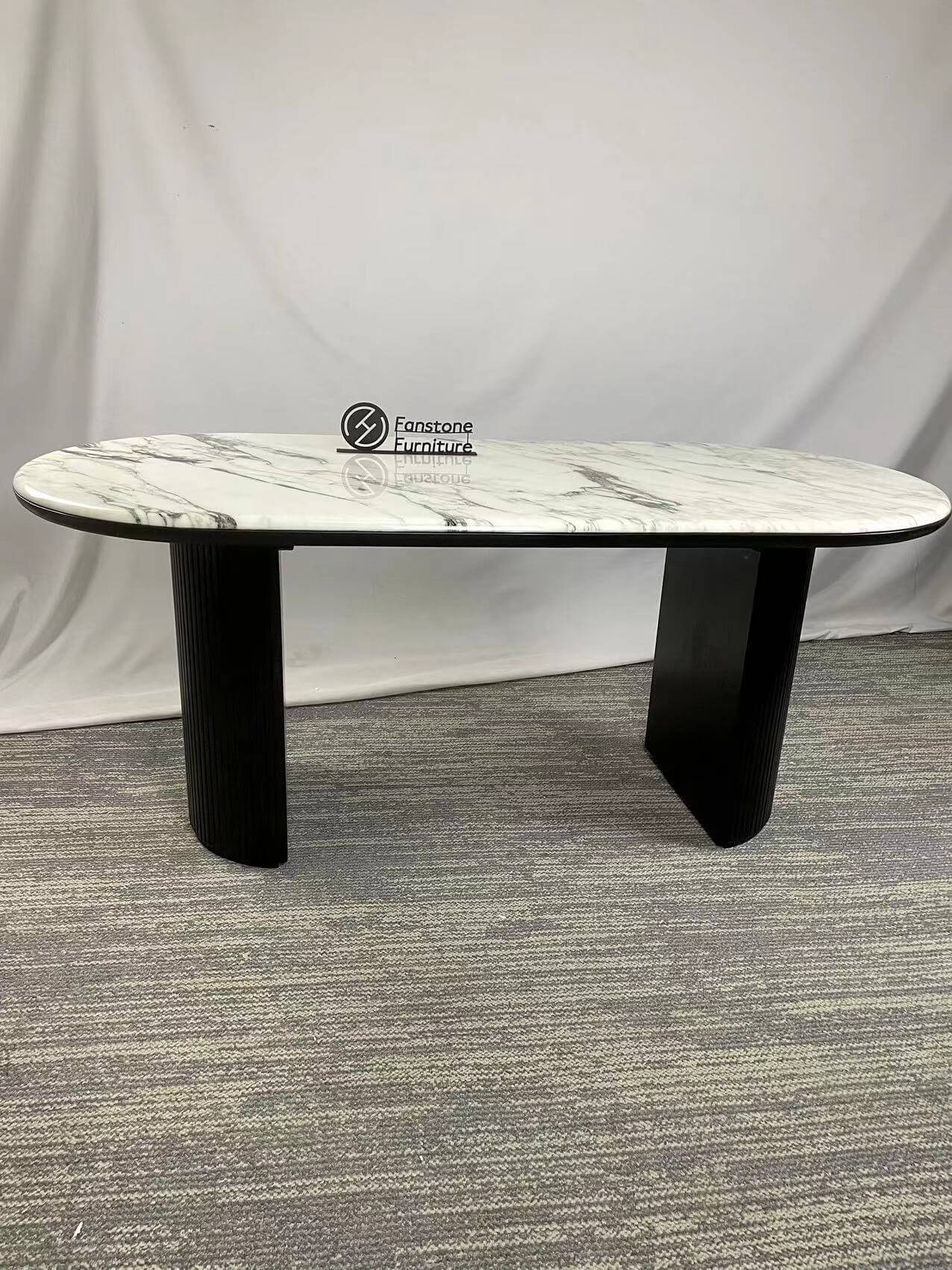 calacatta viola marble top dining table-wooden base