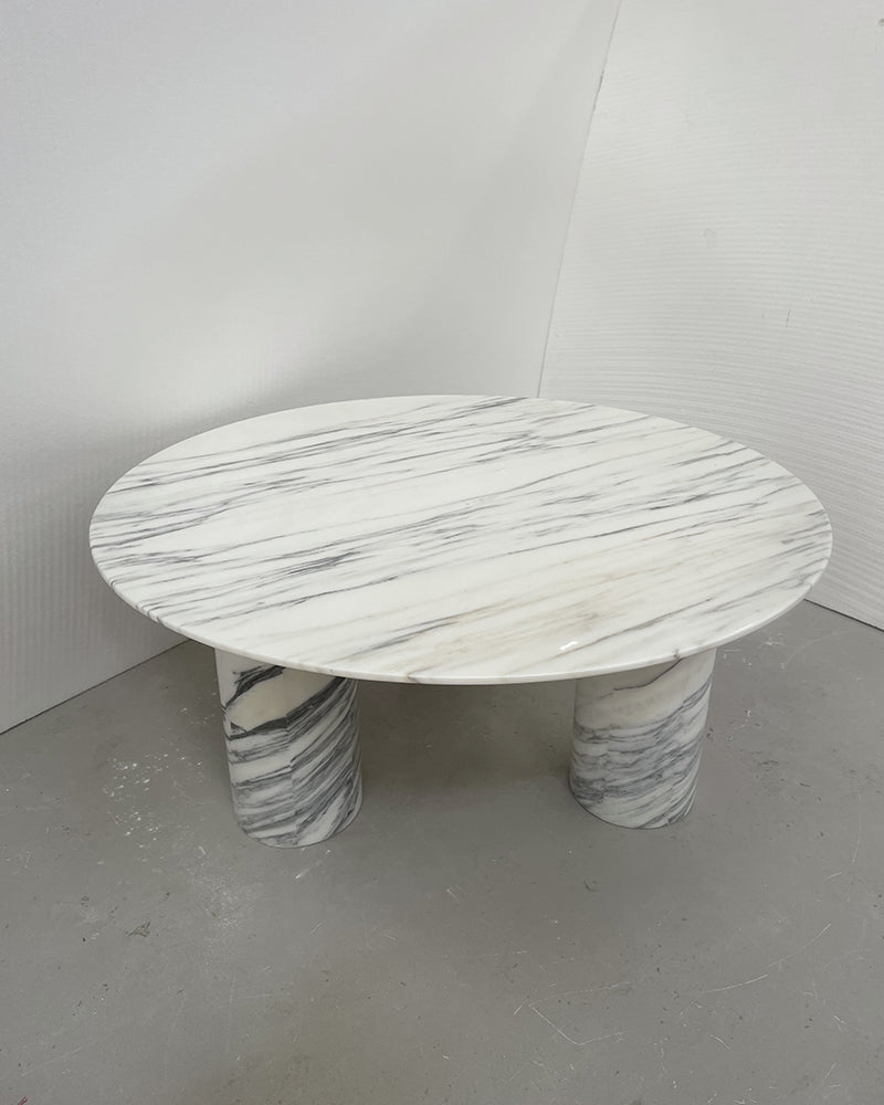 Arabescato Marble Round Coffee Table - Cylinder Base