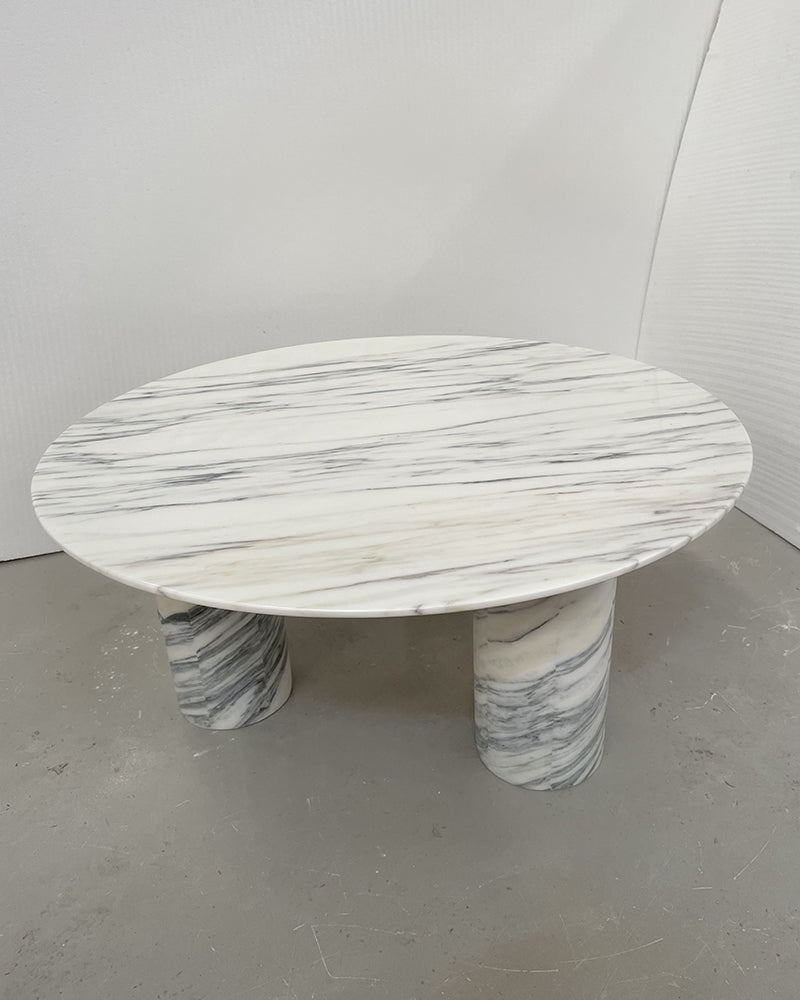 Arabescato Marble Round Coffee Table - Cylinder Base