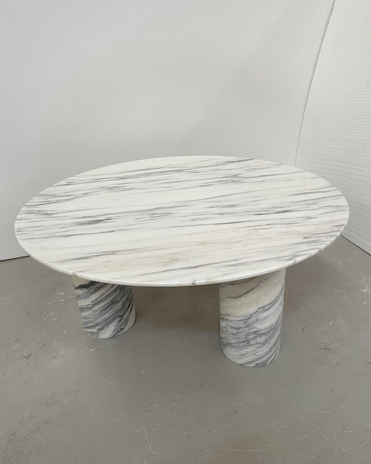 Arabescato Marble Round Coffee Table - Cylinder Base