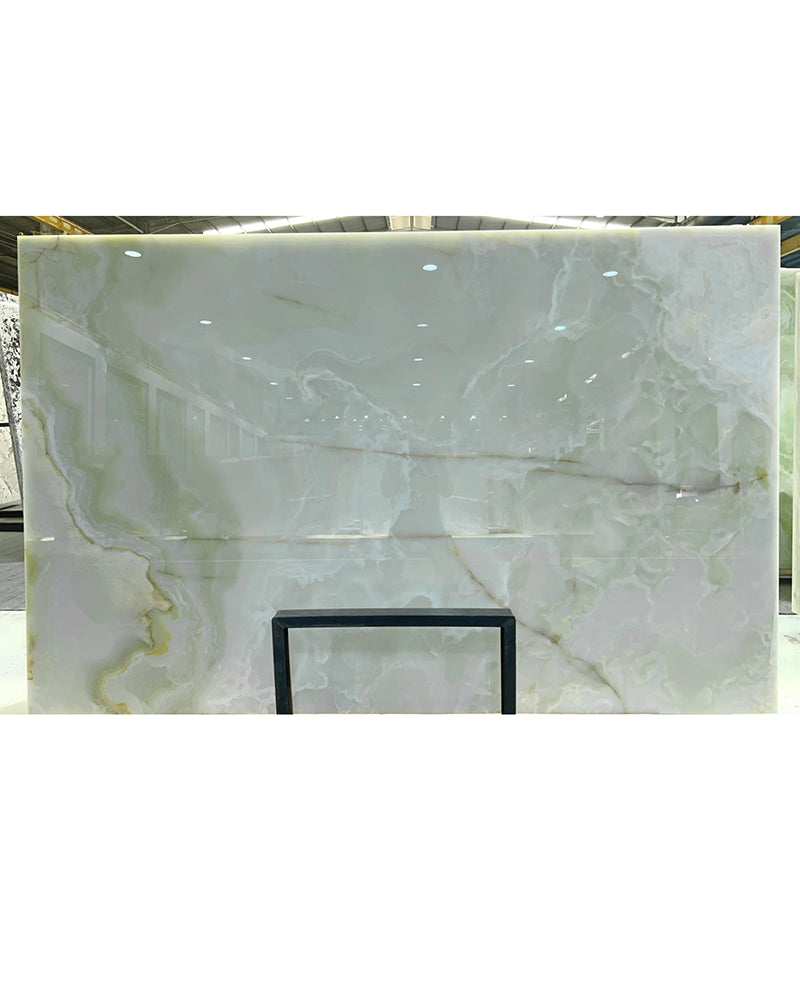 Round Green Onyx Dining Table with Hexagon Base