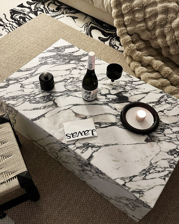 Timeless Elegance: Natural Marble Rectangle Plinth Coffee Table