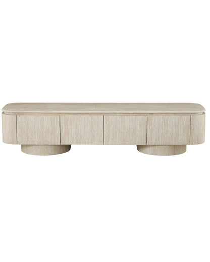 Luxury Beige Travertine TV Console with Rounded Corners & Double-Door Storage Cabinet 200cm