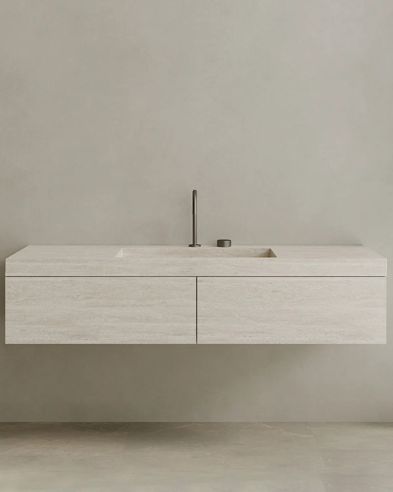 170cm Large Floating Marble Bathroom Vanity with Double Drawer Cabinet, Natural Stone Countertop & Luxury Design