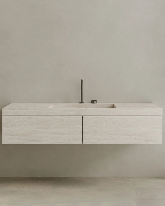 170cm Large Floating Marble Bathroom Vanity with Double Drawer Cabinet, Natural Stone Countertop & Luxury Design