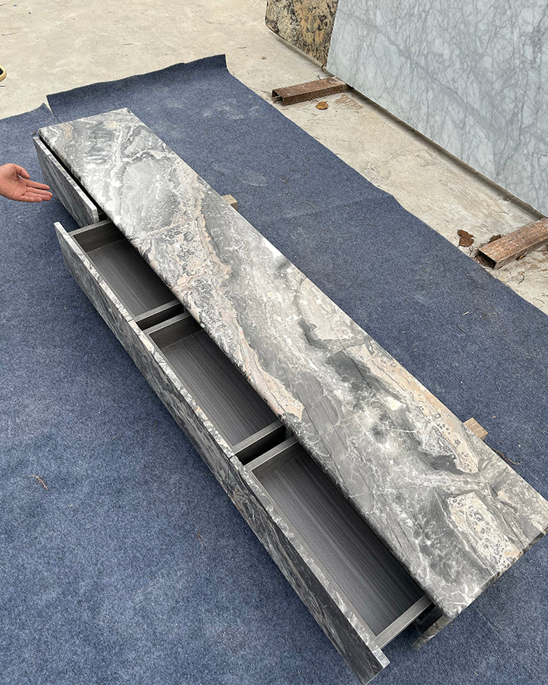 Arabescato Orobico Marble TV Console with Integrated Drawer & Four-Compartment Hidden Storage 250cm