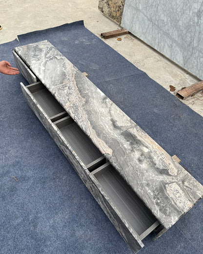 Arabescato Orobico Marble TV Console with Integrated Drawer & Four-Compartment Hidden Storage 250cm