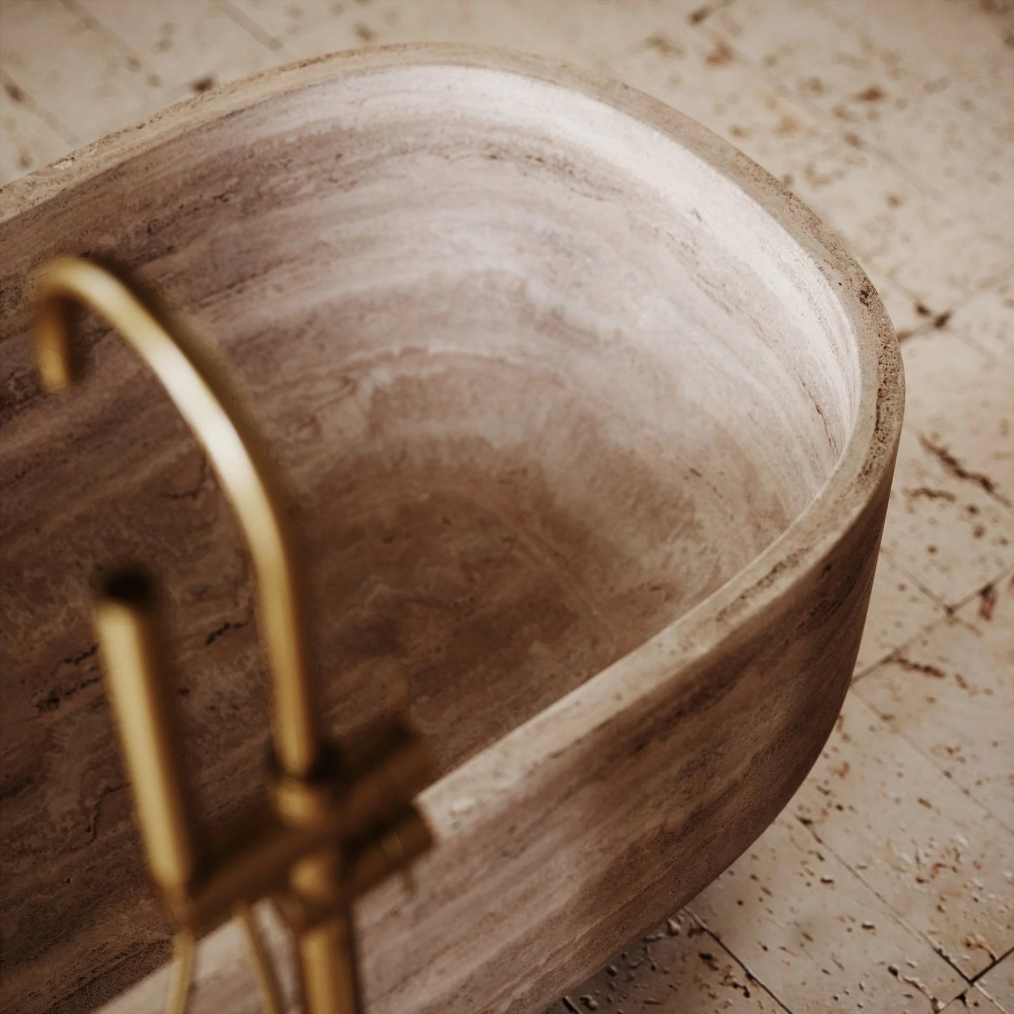 Beige Travertine  Bathtub | Stone Bathtub |Luxury Modern Bathtub